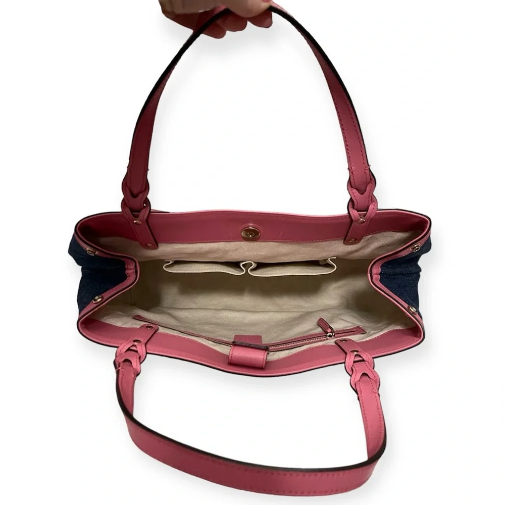 GUCCI Hawaii Tote Blue Denim Pink Leather Oversized Rare Vintage EUC